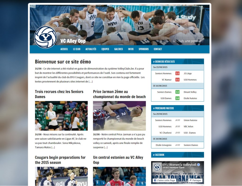 Exemple de site réalisé avec VolleyClubs.be 